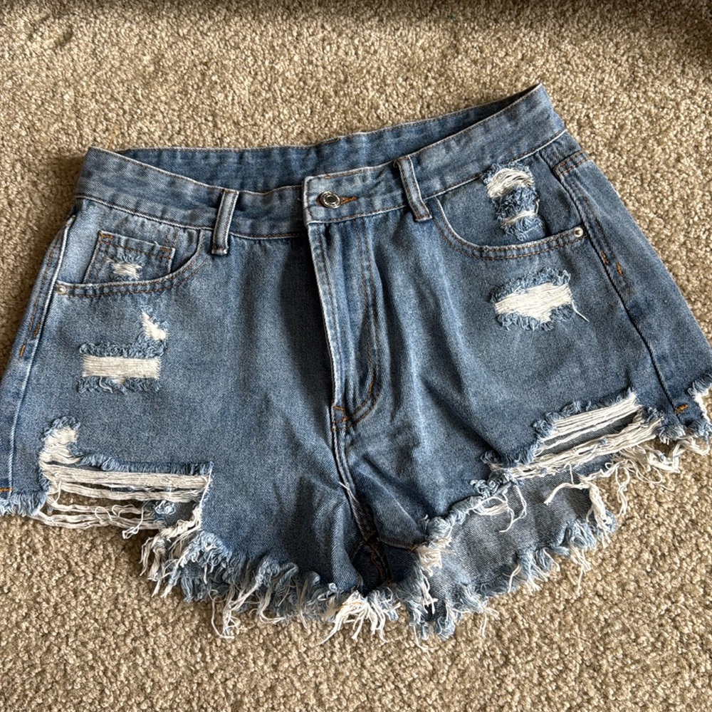 SHEIN Distressed Frayed Light Blue Denim Jean Shorts